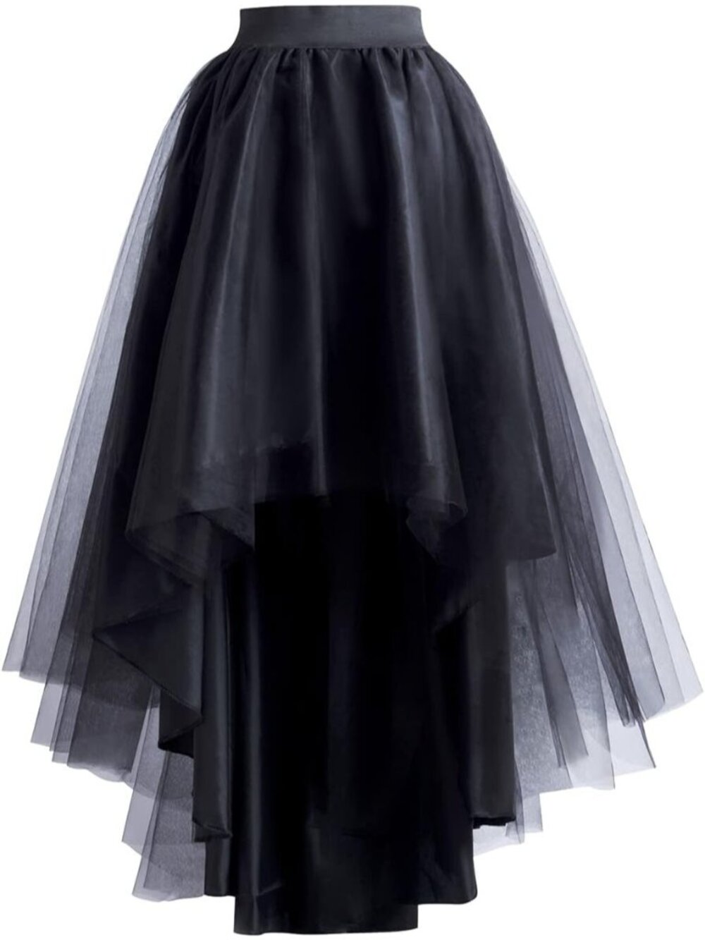 Women's Black High Low Tulle Lace Up Prom Cocktail Imported Mesh Long Skirt